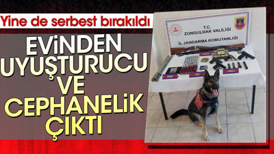 Evinden uyuşturucu ve cephanelik çıktı. Yine de serbest bırakıldı