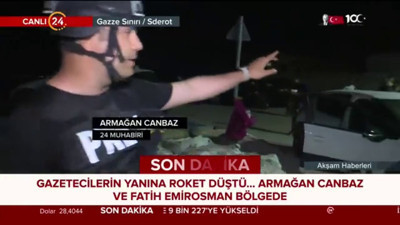 24 TV ekibinin aracı tuzla buz oldu. Hamas roketleri gazetecilerin olduğu yere düştü