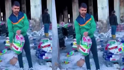 Yüzlerce deterjanı yere döktü. Koladan sonra sıra deterjana geldi