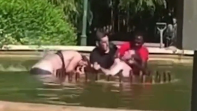 Karısını süs havuzunda boğan adama meydan dayağı. Tekme tokat müdahale