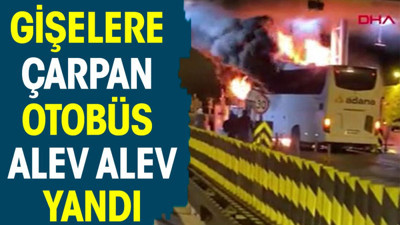 Gişelere çarpan otobüs alev alev yandı