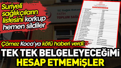 Suriyeli sağlıkçıların listesini korkup hemen sildiler. Turhan Çömez Koca'ya kötü haberi verdi