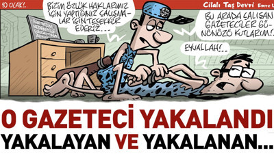 Gazeteci yakalandı. Yakalayan ve yakalananı Emre Ulaş kabız entellere inat çizdi