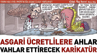 Asgari ücretlilere ahlar vahlar ettirecek karikatür. Emre Ulaş çizdi