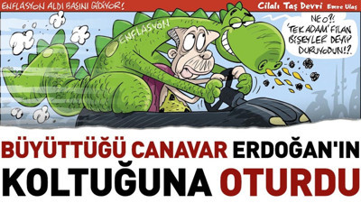 Büyüttüğü canavar Erdoğan'ın koltuğuna oturdu. Emre Ulaş çizdi