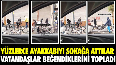 Yüzlerce ayakkabıyı sokağa attılar. Vatandaşlar beğendiklerini topladı