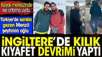 Türkiye'de sarıkla gezen Menzil şeyhinin oğlu İngiltere’de kılık kıyafet devrimi yaptı. Kayak merkezinde ise ortama uydu