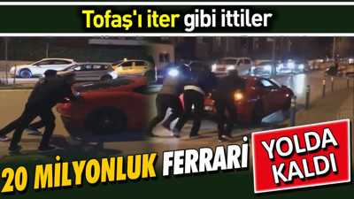 20 milyonluk Ferrari yolda kaldı. Tofaş'ı iter gibi ittiler