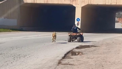 İnsanlığından utan! ATV'sine bağladığı köpeğini sürükledi