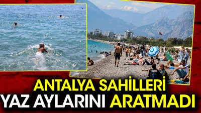 Antalya'da sahillerdeki bayram yoğunluğu yaz ayların aratmadı