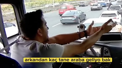 TIR şoförü emniyet şeridini kullanan sürücülere engel olmaya çalıştı