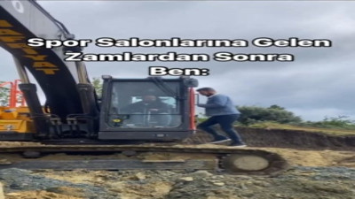 Spor salonlarına yapılan zamları paletli kepçeye çıkarak ti'ye aldı