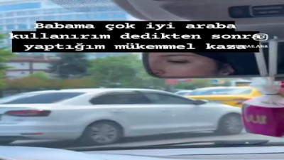 Acemi kadın şoförün kazası sosyal medyada viral oldu