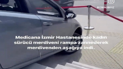 İlginç kaza: Kadın sürücü merdiveni rampa zannetti aracını merdivenlere sürdü!
