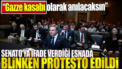 ABD Dışişleri Bakanı Blinken Senato’ya ifade verirken protesto edildi. ‘Gazze kasabı olarak anılacaksın’