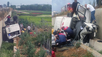 Servis minibüsü bahçeye uçtu. 2'si çocuk 4 yaralı