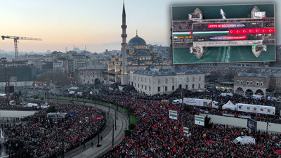 Filistin'e destek için on binlerce kişinin Galata Köprüsü'ne yürüyüşü başladı