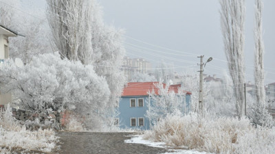 Kars’ta kırağı manzarası görsel şölen sundu
