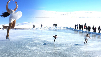 Mili patencilerden nefes kesen gösteri: Buz tutan Çıldır Gölü'nü ısıttılar