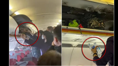 Havada panik! Yangını söndürmek için su şişelerini kullandılar