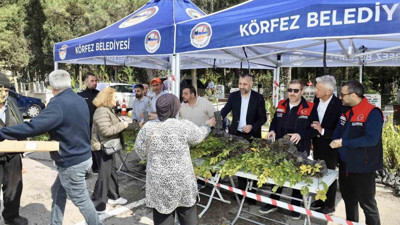 Körfez Belediyesi mezarlıklarda fidan dağıttı