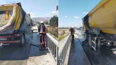Hafriyat kamyonunun lastiğinde çıkan yangın korkuttu