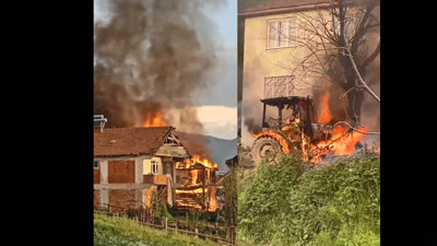 Düzce'de korkutan yangın! Traktör kule döndü