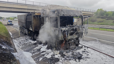 Tekerlek patladı, TIR kül oldu