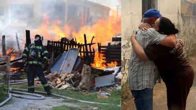 Denizli'de feci yangın: Babasını dışarıda bulunca gözyaşlarına hakim olamadı