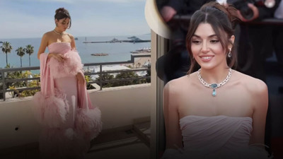 Cannes'da Hande Erçel rüzgarı! Elbisenin belden aşağısı olay oldu