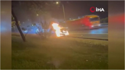 TEM Otoyolu’nda kamyonet alev topuna döndü