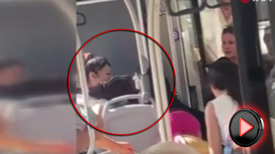 Halk otobüsünde saç saça baş başa kavga