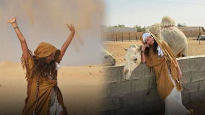 Ebru Şahin Abu Dhabi çöllerinde! Develerle poz verdi