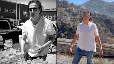 Sanatçı Çelik yangın bölgesinde! Aracıyla yollara düşüp su dağıttı