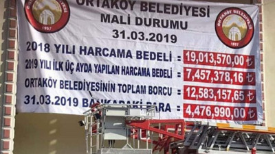 AKP'li başkan MHP'li başkandan kalan borçları afişle duyurdu!