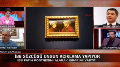 Fatih'in portresinin alınmasından rahatsız olan Mehmet Metiner, İBB sözcüsü yayına bağlanınca dondu kaldı