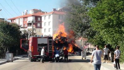 TIR'ı elektrik telleri cayır cayır yaktı
