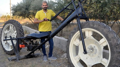 Traktör tekerlekli motosiklet yaptı! Hurdadan topladığı parçalardan