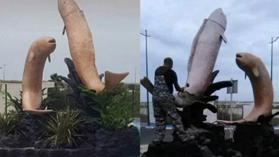 Ahali balık heykelleri yüzünden birbirine girdi. Böyle balık heykeli olur mu