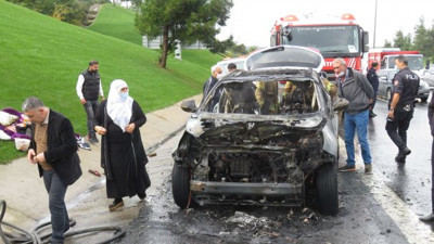 Beykoz TEM otoyolunda ilerleyen cip alev alev yandı
