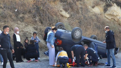 Nevşehir'de otomobil devrildi