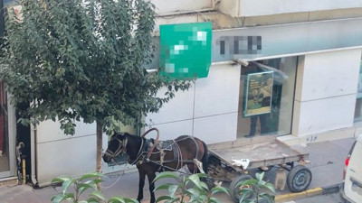 At arabasını kaldırıma park etti