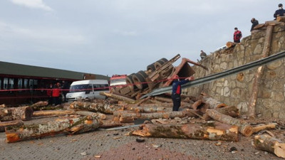 Yol tomruklarla doldu şoför yaralandı