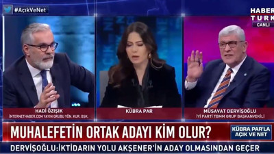 Hadi Özışık canlı yayında ben gazeteci olarak buradayım dedi. İYİ Partili Dervişoğlu kahkahayı basınca sosyal medyada tt oldu