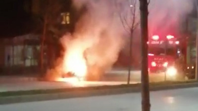 Park halinde yanan otomobil hurdaya döndü