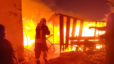 Ahırda çıkan yangında son anda kurtuldular