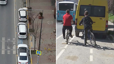 Bisiklet yollarında bisiklet dışında her şey var. Trafik polisleri göreve
