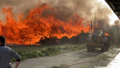 Biyokütle Enerji Santrali'ndeki yangında alevler her yanı sardı
