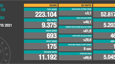 Virüste vaka sayısı 9 bin 375 oldu. Vefat sayıları hala çok yüksek