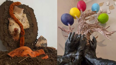 Pandemide geri dönüşüm malzemeleriyle yaptığı üretimlerden sergi düzenledi